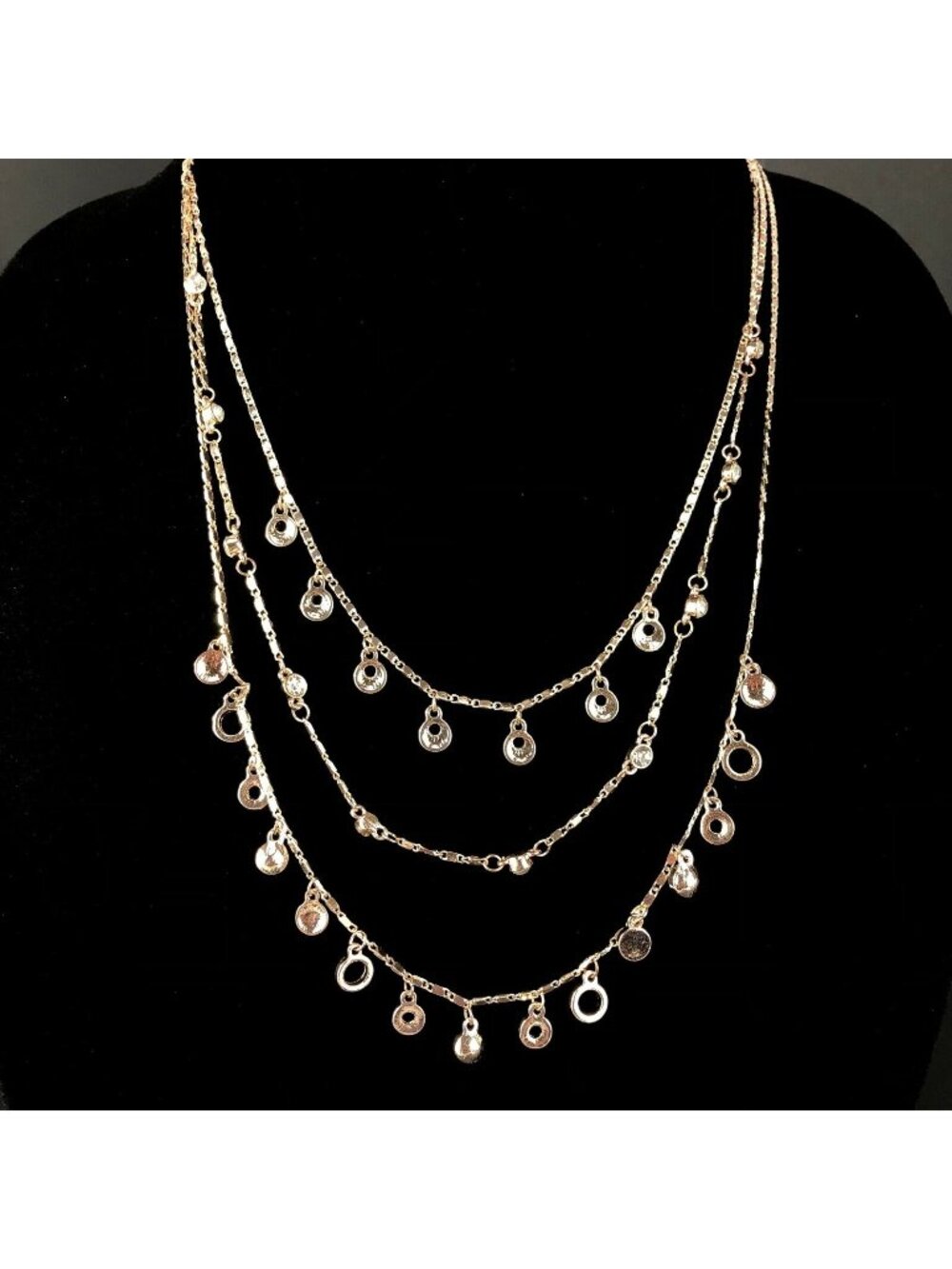 Kohls Metal Necklace Copper Tone Triple Strand Chain